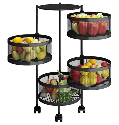 HOME CUBE Metal 1 Pc 4 Layer Kitchen Rotating Trolley